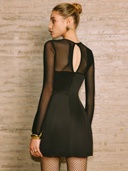 Semi-Sheer Backless Zipper Panel Short Dress