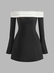 Color Block Off-Shoulder Bell Sleeve Dress