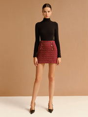 Mid-Waist Tweed Zipper Skirt