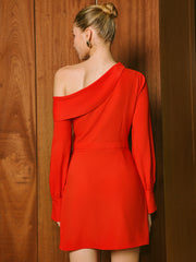 Asymmetrical Neck Ruched Short Dress