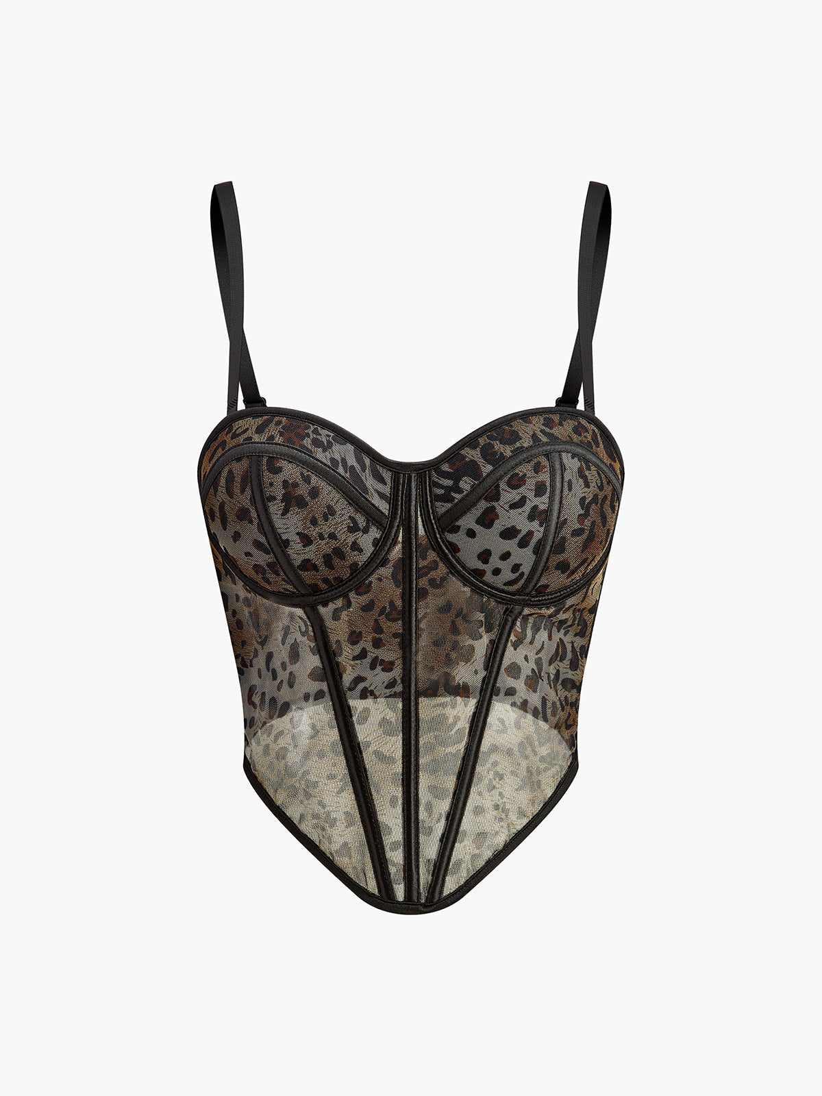 Semi-Sheer Leopard Printed Spaghetti Strap Corset