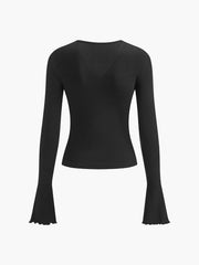 Semi-Sheer V-Neck Mesh Panel Top