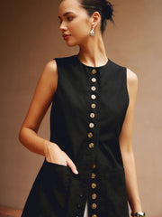 Cotton & Linen Button-Front Vest