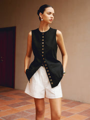 Cotton & Linen Button-Front Vest