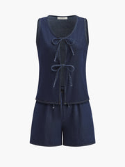 Denim Tie Front Shorts Set