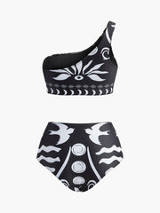 One-Shoulder Tribal Print Bikini Set