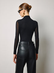 Semi-Sheer Mesh-Floral Slim Jersey Top