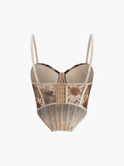 Semi-Sheer Floral Print Sweetheart Corset