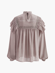 Semi-Sheer Button Pleated Chiffon Blouse