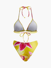 Jersey Floral Print Tie-Neck Bikini Set