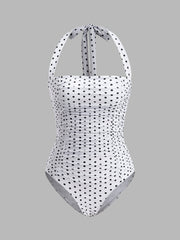 Ruched Polka Dot Halter Swimsuit