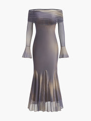 Semi-Sheer Off-Shoulder Bell Sleeves Dress