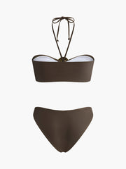 Oval Ring Detail Bandeau Bikini Set With Draped Skirt