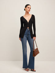Ribbed Slit Button Cardigan