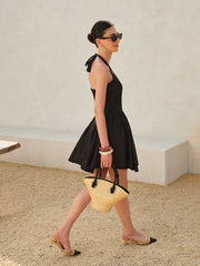 Bow Tie Pleated Halter Dress