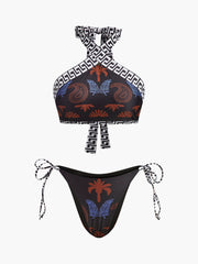 Boho Print Tie-Back Halter Bikini