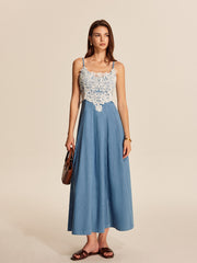 Lace Panel Denim Cami Dress
