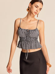 Smocked Peplum Gingham Cami Top