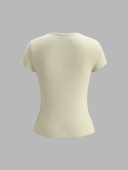 Button-Detail Ribbed Knit Top