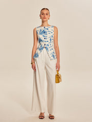 Printed Sleeveless Split Hem Vest