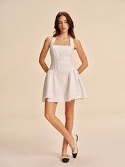 Button Detail Halter Dress