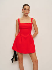 Square Neck Backless Bow Detail Dress