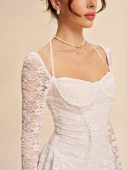 Semi-Sheer Corset Lace Halter Dress