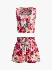 Floral Print Sleeveless Shorts Set