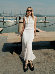 Mesh Panel Pleated Skirt