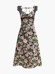 Floral Lace-Trim Tie-Back Dress