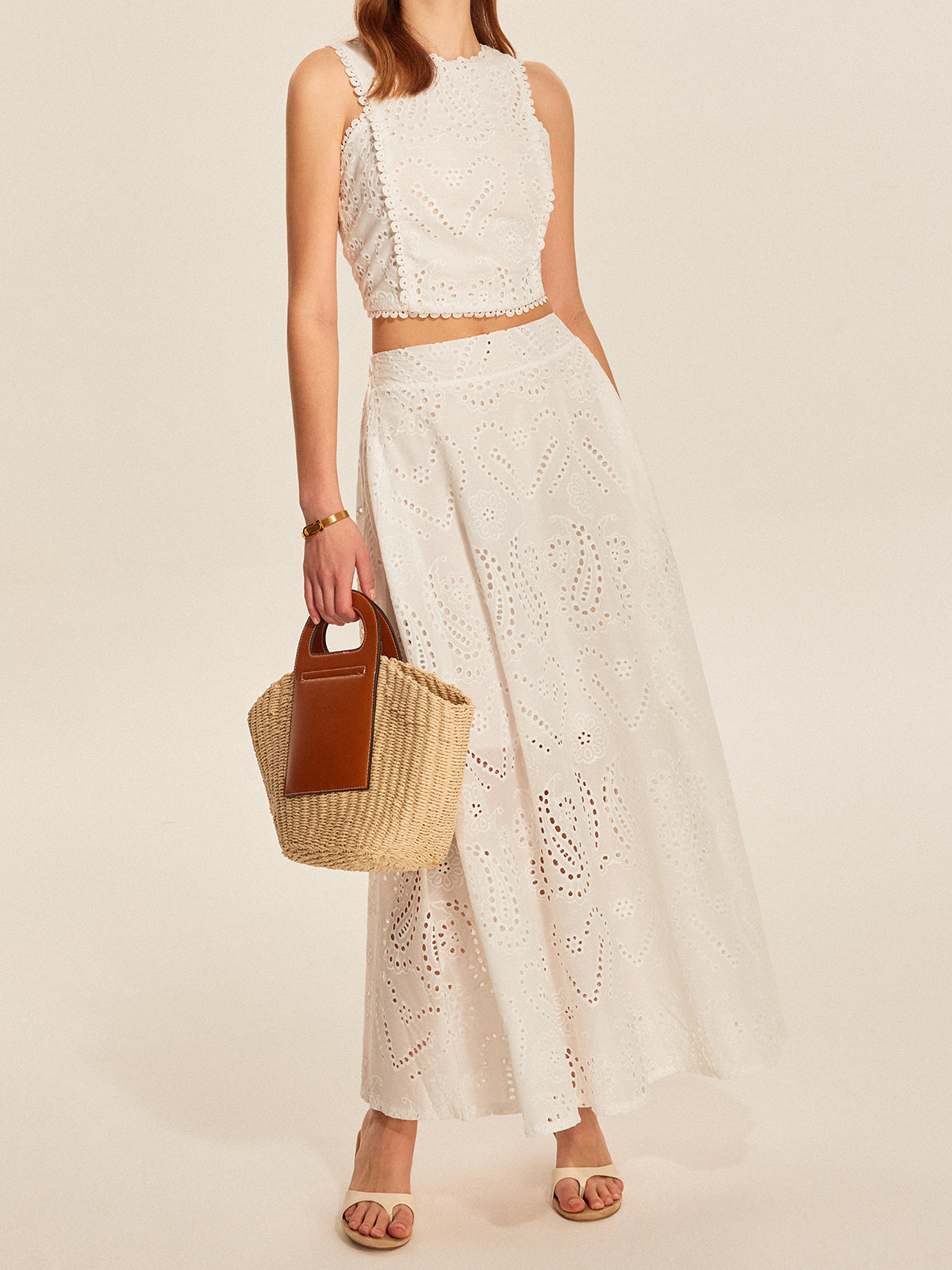 Eyelet Lace Crop Top Skirt Set