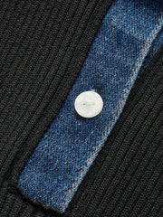 Denim Collar Ribbed Sleeveless Top