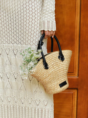 Leather Handles Straw Tote Bag