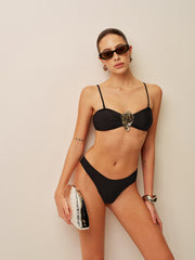 Metal Accent Tie-Front Bikini Set