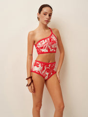 One-Shoulder Tropical Print Bikini Set
