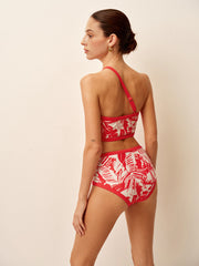 One-Shoulder Tropical Print Bikini Set