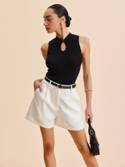 Mock Neck Keyhole Knit Vest