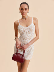 Semi-Sheer Lace Embroidered Cami Dress