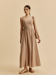 Gingham Belted Bustier Dress