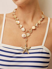 Shell & Starfish Pendant Pearl Necklace