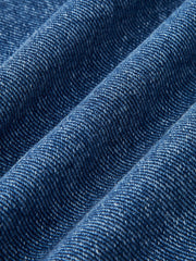 Denim Belted Button-Front Pleated Dress