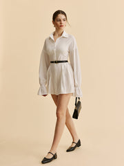 Semi-Sheer Balloon Sleeve Button-Up Shirt Dress