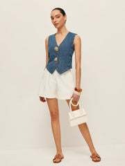 Tailored Denim Button-Up Vest