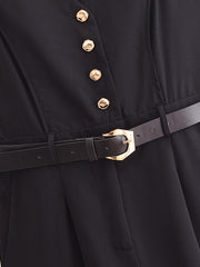 Gold Button Detail Belted Jumpsuit