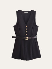 Gold Button Detail Belted Jumpsuit