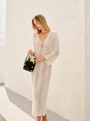 Metal Cut-Out Tie-Back Sweater Dress