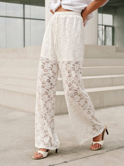 Drawstring Mid-Waist Lace Pant