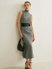 Belted Plaid Sleeveless Dress