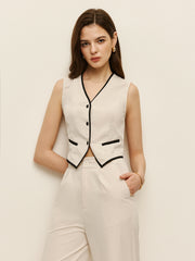Contrast Trim Vest Pants Set
