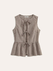 Gingham Tie-Front Peplum Top